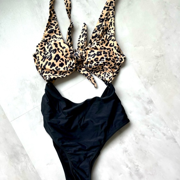 SHEIN bathing suit, size S. New without tags. Leopard top and black bottoms. - Picture 1 of 2